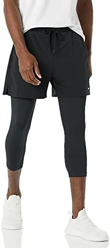 Essentials Men's Double em camadas de tecido de tecido com shorts de corrida múltiplas inseras