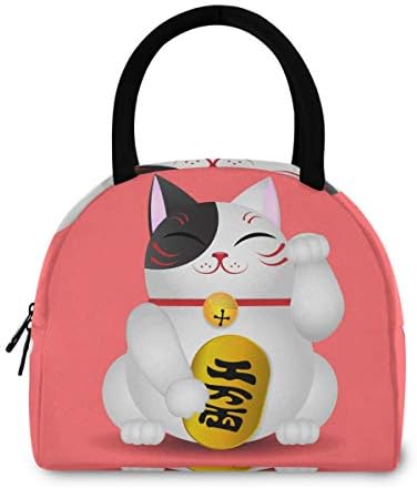 Lancheira isolada para homens homens - japonês fofo raneki neko lucky gato lancheira reutilizável para crianças almoço de almoço bolsa de cooler para trabalho piquenique na escola