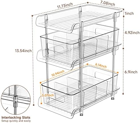 Organizador de banheiro transparente de 3 níveis com divisores, organização e armazenamento de despensa e armazenamento