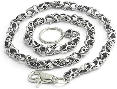 Cadeia de carteira masculina 34 '' pesada motoqueiro de caminhão crânio Anti-roubo Chain Chain Chain de calça, prata