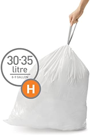 Simplehuman 4 litros / 1,06 galão Caddy, destacável e bancada Bin & Code H Sacos de lixo de cordão de ajuste personalizado em pacotes de dispensador, 30-35 litros / 8-9,2 galões, branco-60 forros