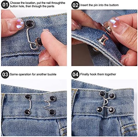 Kissitty 6 conjuntos fivelas de extensor de cintura ajustável para jeans 3 estilos de botão removível pinos para calças reposição jeans buttons ajuste