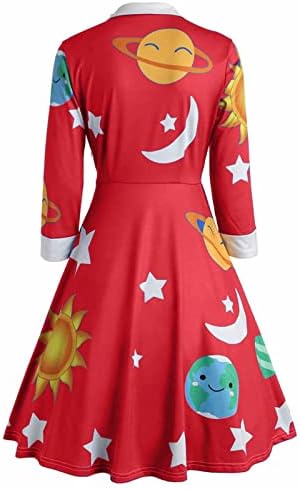 NIUQI Vintage feminino Peter Panel Collar não posicionado Lua e estampa estampa uma linha vestidos Sra. Frizzle Costume