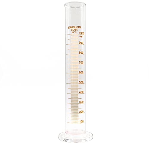 1 litro âmbar cilindro de vidro graduado 1000 ml de tolerância ± 5,00 ml - cilindro de laboratório de 1000 ml de borossilicato