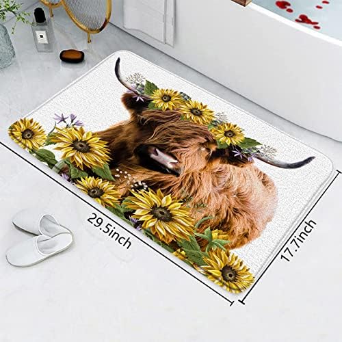 Highland Cow Bath tapete aquarela Flor de girassol Flor engraçado Fazenda ocidental fazenda de animais Bull Greenaria de primavera