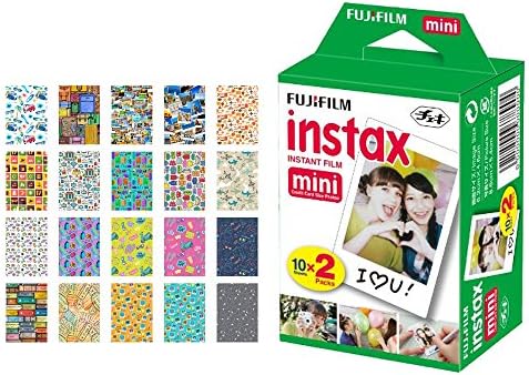 Fujifilm Instax Mini Instant Film + 20 Sticker Frames for Fuji Instax Prints Pacote de viagem