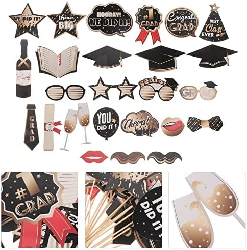 Didiseaon Graduation Photo Booth Props 25pcs Black Gold Graduation Party Decorações de 2023 Parabéns a pós -fotografia adereços