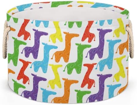 Colorido desenho animado girafa grandes cestas redondas para cestas de lavanderia de armazenamento com alças cestas de armazenamento de cobertores para caixas