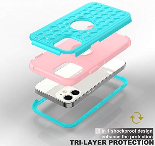 Dooge para iPhone 12 Mini Case, Diamond Craved Bling Caso Bling Armour Defender Hybrid Hybrid Corpo Robagem de alto impacto Bling