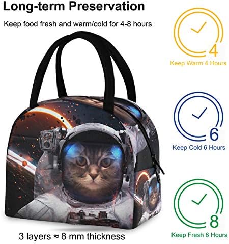 Lunhana isolada Mulheres - Brave Cat Astronaut Spacewalk grande bolsa de almoço à prova de vazamentos com alças para viagens