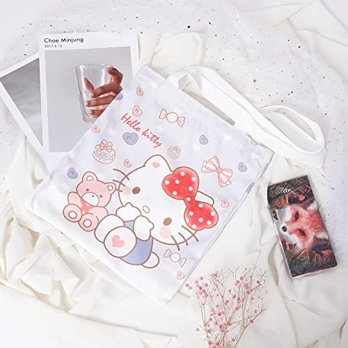 U-Chyty Cartoon Kitty Canvas Tote Bag reutilizável Mulheres portáteis Bolsas de ombro portáteis de Kitty