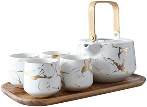 Lkyboa imitação de mármore cerâmica kung fu bule 700ml com bandeja um pote e quatro xícaras de kung fu cupo de chá de