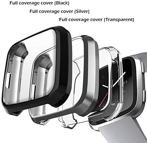 3 pacotes protetores de tela Compatível Fitbit Versa Lite Edition, Ghijkl Ultra Slim Soft Complet Cover Case para Fitbit Versa Lite Edition, preto, azul, roxo