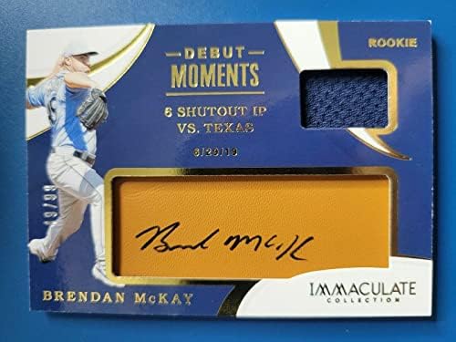 Brendan McKay 2020 Momentos de estréia imaculada RC Auto JSY D 49/99 Tampa Bay Rays! - camisas MLB autografadas