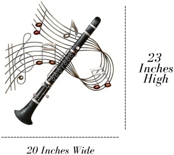 Touch of Class Clarinet Melodies Music Metal Wall Art Black, Musical Notes, Dimensional OpenWork Design | Mede 20 polegadas de