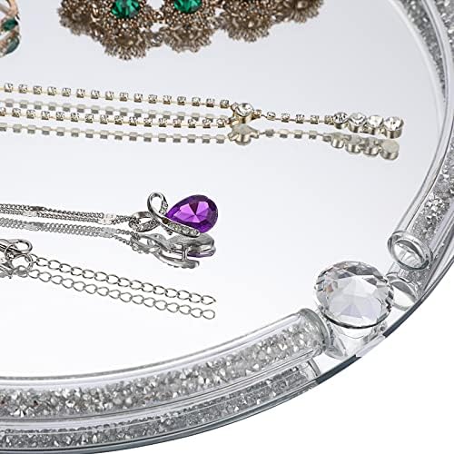 Juxyes Bandeja decorativa de diamante esmagada, bandeja de maquiagem cosmética brilhante bandeja de vaidade espelhada, pratos de servir decorativos Bandeja decorativa espelhada para bancada de jóias para o quarto