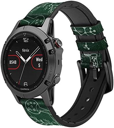 CA0615 Science Green Board Leather & Silicone Smart Watch Band Strap for Garmin Approach S40, Forerunner 245/245/645/645,