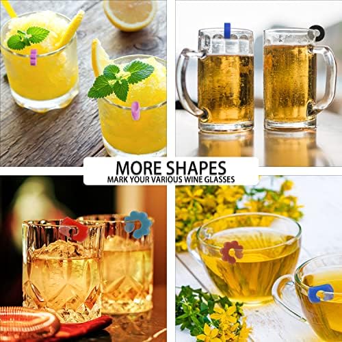 Lasiyanor 36pcs Silicone Drink Markers, 3 formas e encantos de vidro de vinho coloridos para festas de barra de champanhe coquetéis martinis