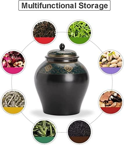Jarra de gengibre de cerâmica de 10 de 10 com tampa, vaso de jarra de chá decorativo de ouro preto de ouro preto para decoração