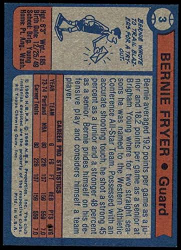 1974 Topps 3 Bernie Fryer Portland Trail Blazers Ex/Mt Trail Blazers BYU