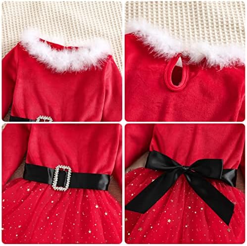 Vestido de Natal de Menina Longa de Manga Longa Velvet Velvet Dressa de Velvet Vestido Princesa Com Chapéias de Papai Noel