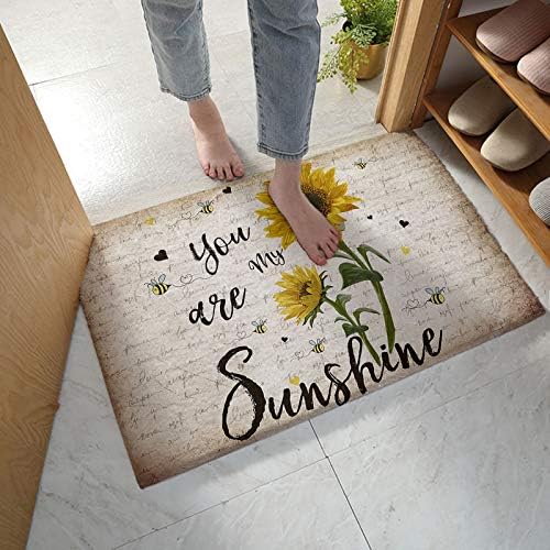 Tapa de banho de tapete do banheiro, girassol tem tema Sunmer You Are My Sunshine Bee Bee Vintage Vintage absorvente não deslize Microfiber macio tapetes de banho de pelúcia para chuveiro, 24 x 35