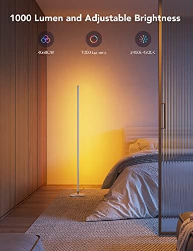 Lâmpada de piso govee rgbic, lâmpada de canto LED trabalha com Alexa, lâmpada de pé moderna inteligente com sincronização musical e