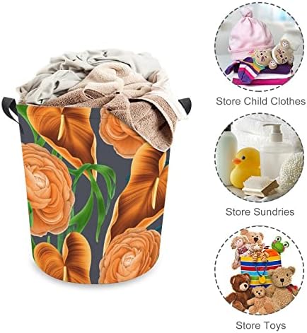 Flores tropicais e folhas cestas de roupa com alças redondas de lavanderia de lavanderia de lavanderia para o banheiro