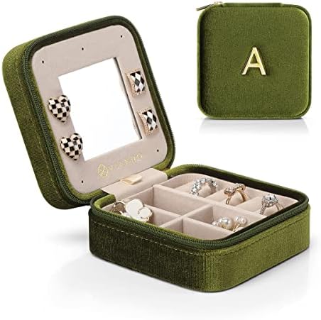 Vlando Small Travel Jewels Box Organizador -6 Pequenas bolsas fechadas de bagagem de mão para jóias colares de colares de colar de colar de colar de colar, verde escuro
