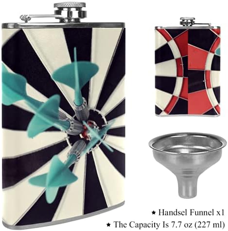 Balão de quadril para licor em aço inoxidável à prova de vazamentos com funil 7,7 oz de couro ótima ideia de presente Flask - Darts Board