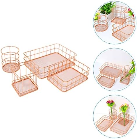 CABILOCK 8 PCS Crafts Titular de suporte vintage Desktop Wire Iron Bins Malha de malha Rosa Golden Office Tool Fowup Craftsgolden Food Fruit Pecil Cestas Organizador