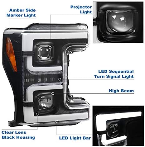 ZMAUTOPTS LED TUBO PROJECTOR DE TUBO FARÇO DE BLACK C/6.25 DRL branco compatível com 2017-2019 Ford F-250 F-350 Super Duty