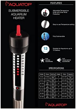 Aquatop 300W Aquário Aquário Submersível Aquecedor de vidro-Totalmente submersível para tanques de peixes até 75 galões, 68-93F