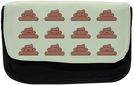 Caixa de lápis de emoticon de cocô de Ambesonne, humor de emoções, bolsa de lápis de caneta com zíper duplo, 8,5 x 5,5, chocolate