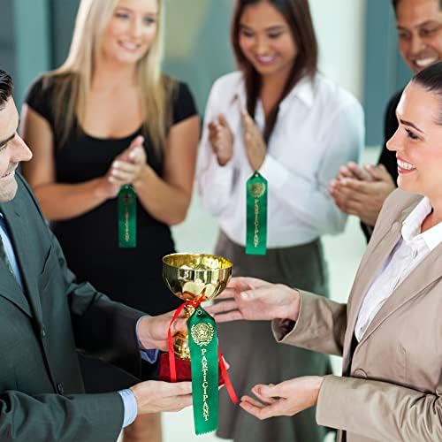 Participante Prêmio Ribbon com cartão de eventos e fitas de string de string para competição para crianças, eventos esportivos, concursos, equipe de escritório, verde, 100º dia de escola