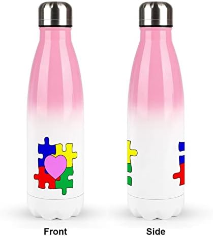 A conscientização do autismo de quebra -cabeça cardíaco 17oz Sport Sport Water Bottle Stainless Stones Vacuum Isoled Cola Shape Sports Sports Flask