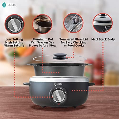 ICOOK USC-65-OP001BK 6,5 LOVENCIONTE LENTO, ALUMINA EM SARE SARE/SOUTÉ POTETO DE POTETO DA POTEPO DE PODE DE PODE DE LAVÃO, SAFER DA LAVERAÇÃO DE MAIS