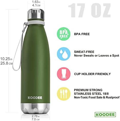 Koodee Kids Water Bottle, 17 oz de aço inoxidável em aço duplo garrafa de água isolada de parede dupla, garrafa esportiva à prova de