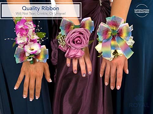 Rainbow Organza colorida com fita brisa com fio, 2,5 para floral, artesanato, decoração de férias, rolagem de 50 jardas em massa por importações reais