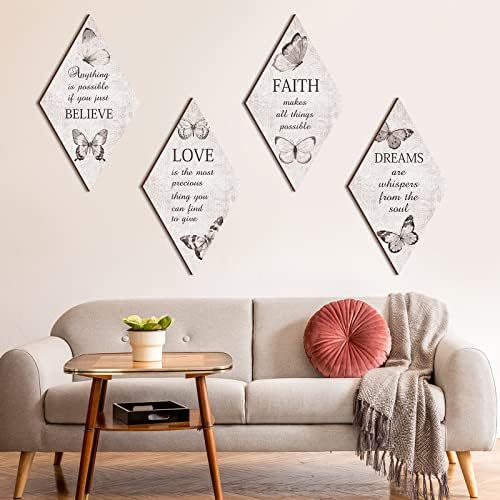 Fairysandy 4 PCs de madeira inspiradora Butterfly Wall Art Believe Dream