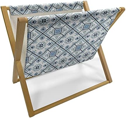 Revista de Natal de Ambesonne e titular de livros, Winter Snowflakes Padrão Noel Time Celebração Feliz Ano Novo Design, Decoração de Rack de Piso para Interior de Casa e Escritório, 22 x 19, Night Blue and White