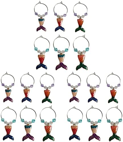 18pcs tags etiqueta de aniversário Mermaid Identificação Reconhecedor de anel decorativo Vinho Casamento Ocean Glass