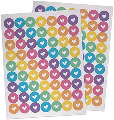 BONITO E COLORFULO Rainbow Love Heart Stickers para envelopes - Designs de coração redondos - focas para envelopes, casamento,