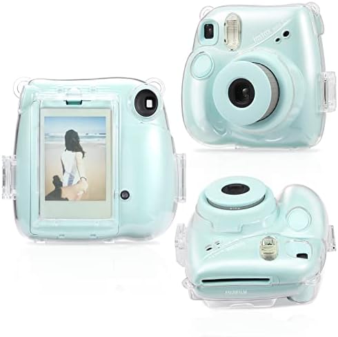 Caso claro protetor para fintie para fujifilm Instax Mini 7+ Câmera de filme instantânea - capa de casca dura cristalina com alça de