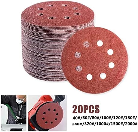 Pacote de lixa abrasivo Zsblxhhjd de 20 /125mm de lixa de lixa de disco redonda de 8 orifícios de 8 orifícios de areia de areia 40-2000 ferramentas de polimento de disco