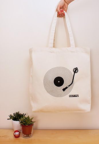 Mantenha -o Tote de vinil - Cotton Tote Shop Shop Salt Scel Impresso Eco Friendly Market Bag LP Turnatable Record Player