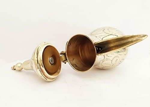 Sharvgun Brass Brass Árabe, arremessador, jarro, caneca dourada dallah chá de chá de café usa cozinha de cozinha Decor Brass Pot marcada com 10 polegadas