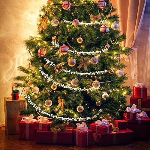 2Pack Christmas Clear Iridescent e Gold Bead Garland, Grande corda de contas de torção para a árvore de Natal de 10 pés