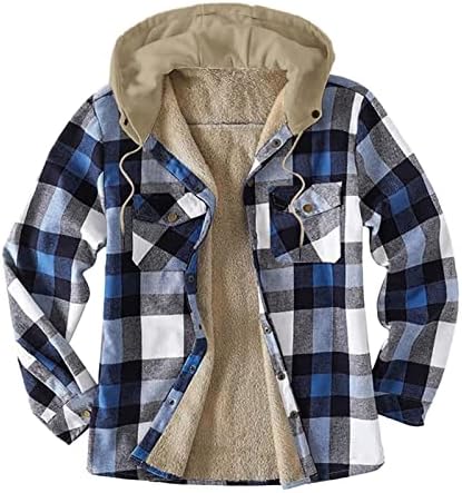 Mens Sherpa forrada jaqueta de camisa de flanela com capuz, camisa xadrez-jac, todos os sherpa lingo