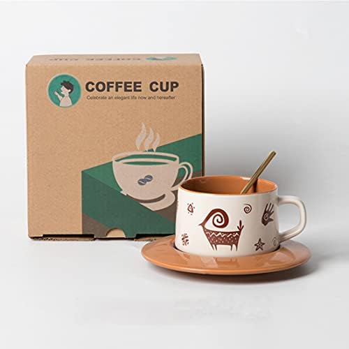 Jomihoney Coffee Cup com pires e colher definido para café com leite, cappuccino, americano, chá, caneca de café de esmalte